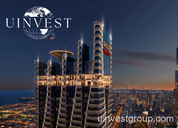 "Exterior view of Bayz 102 by Danube, a modern high-rise residential building located on Marasi Drive in Business Bay, Dubai."