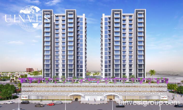 Glamz by Danube IMPZ Dubai sleek glass façade under clear blue sky