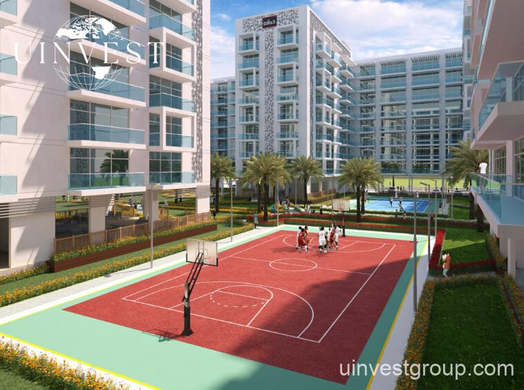 Open-plan studio apartment interior at Glitz by Danube featuring floor-to-ceiling windows