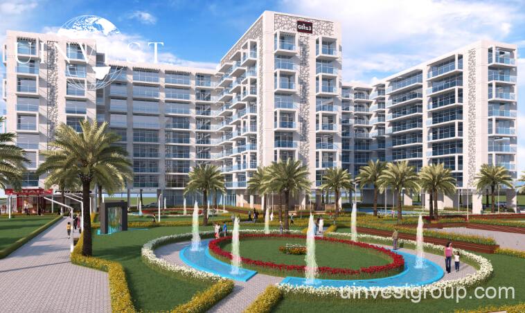 Open-plan studio apartment interior at Glitz by Danube featuring floor-to-ceiling windows