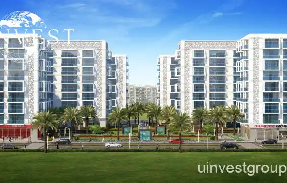 Open-plan studio apartment interior at Glitz by Danube featuring floor-to-ceiling windows
