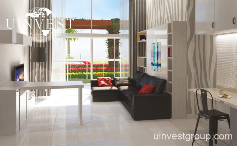 xterior view of the Miracelz project by Danube in Dubai showcasing modern freehold apartments with balconies and landscaped gardens.