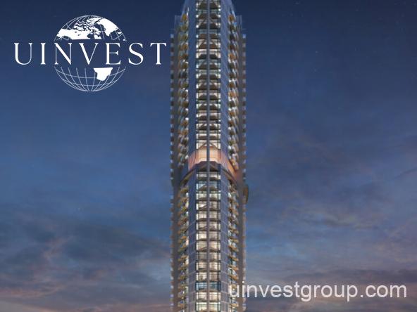 xterior view of the Miracelz project by Danube in Dubai showcasing modern freehold apartments with balconies and landscaped gardens.