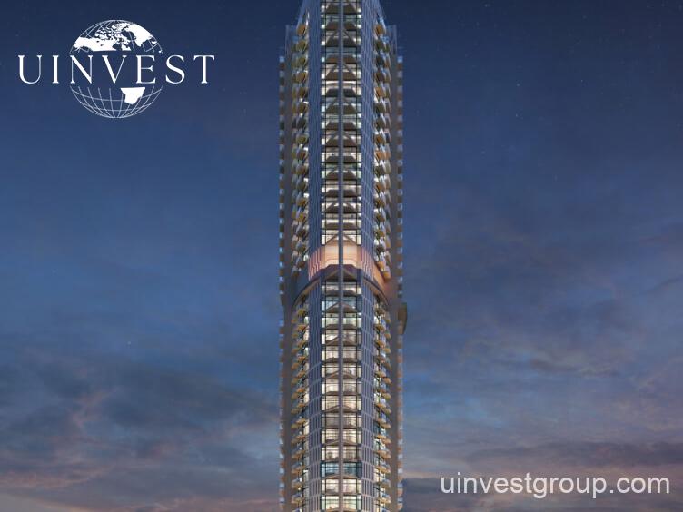 xterior view of the Miracelz project by Danube in Dubai showcasing modern freehold apartments with balconies and landscaped gardens.