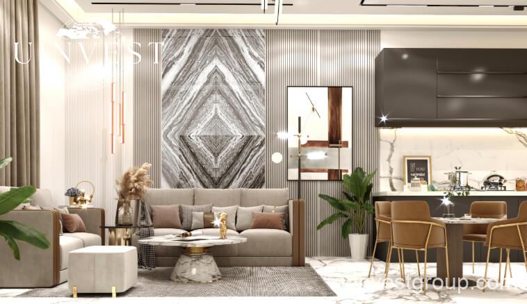 Rendering of Petalz by Danube in Al Warsan First, Dubai, showing modern mid-rise residential buildings with private pools, landscaped gardens, walking paths, outdoor cinema, eco-friendly features, and water bodies.