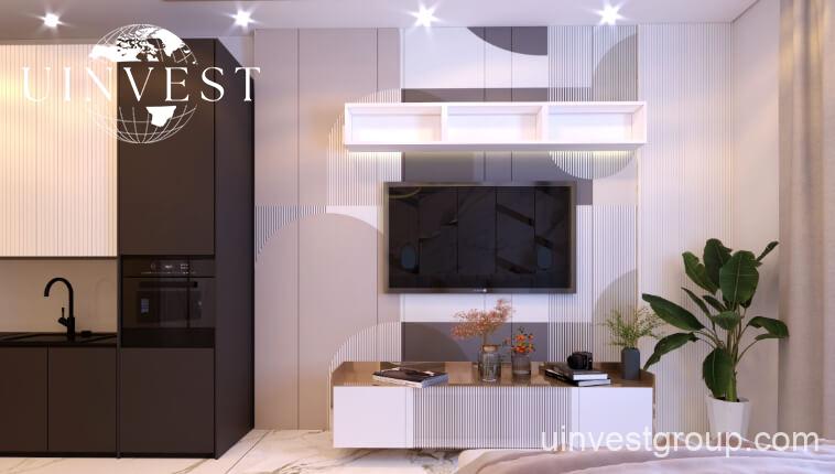 Rendering of Petalz by Danube in Al Warsan First, Dubai, showing modern mid-rise residential buildings with private pools, landscaped gardens, walking paths, outdoor cinema, eco-friendly features, and water bodies.