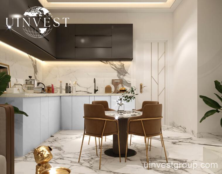 Rendering of Petalz by Danube in Al Warsan First, Dubai, showing modern mid-rise residential buildings with private pools, landscaped gardens, walking paths, outdoor cinema, eco-friendly features, and water bodies.