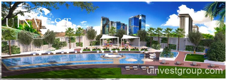 Gemz by Danube pyramid-inspired façade in Al Furjan, Dubai, under a clear blue sky