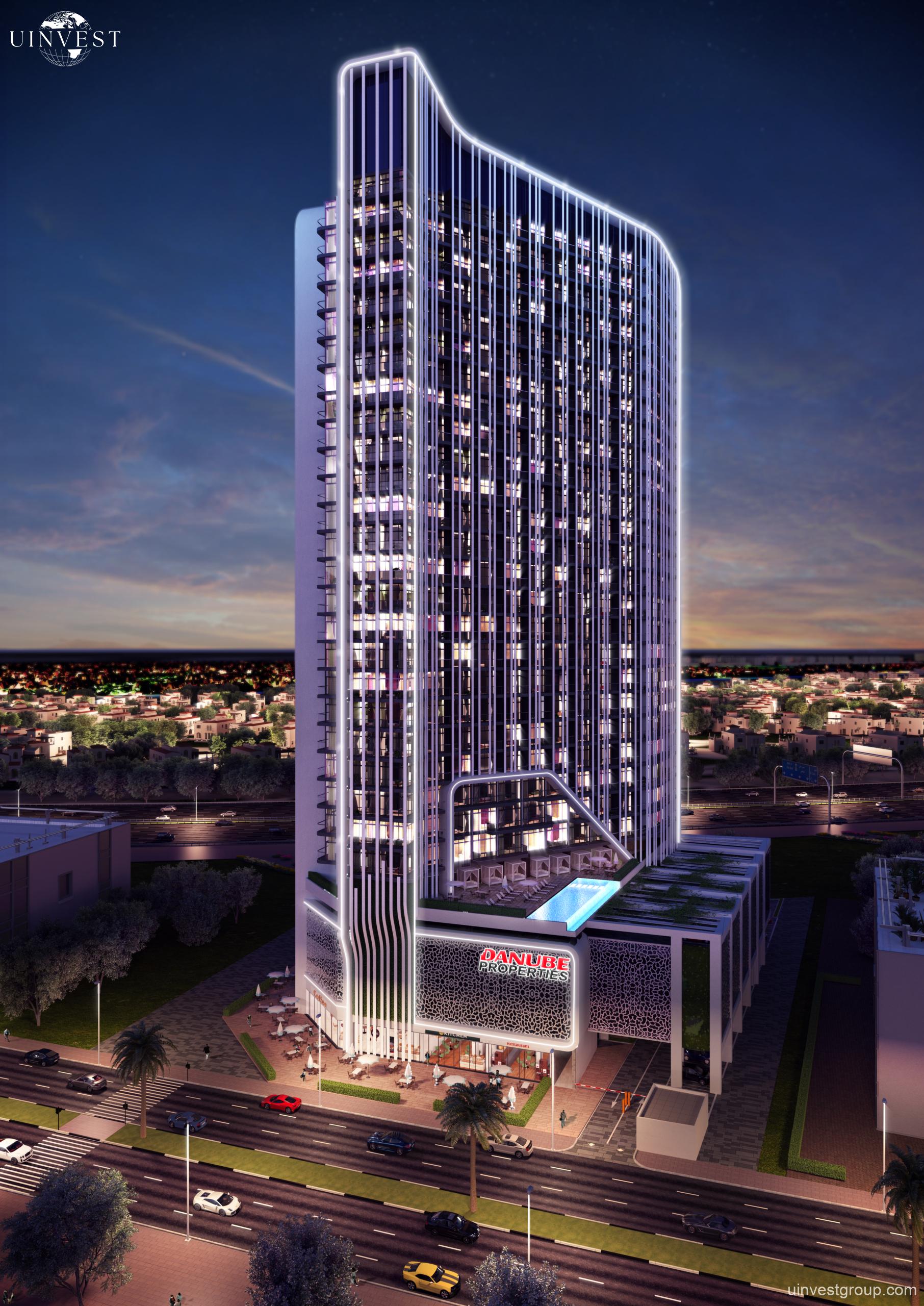 Bayz_by_Danube_modern_high-rise residential_tower_in_Business_Bay_Dubai,_featuring_contemporary_architecture_panoramic_windows_and_canal_side_views.