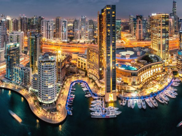 city skyscraper building dubai night road yacht hd travel