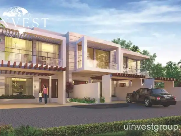 Modern townhouse community at Dreamz by Danube in Al Furjan, Dubai, featuring stylish three- and four-bedroom homes with landscaped gardens, contemporary architecture, and spacious living areas.