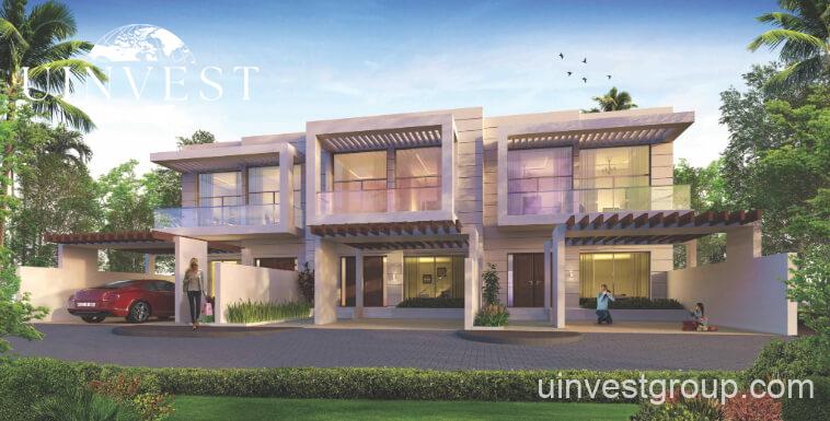 Modern townhouse community at Dreamz by Danube in Al Furjan, Dubai, featuring stylish three- and four-bedroom homes with landscaped gardens, contemporary architecture, and spacious living areas.