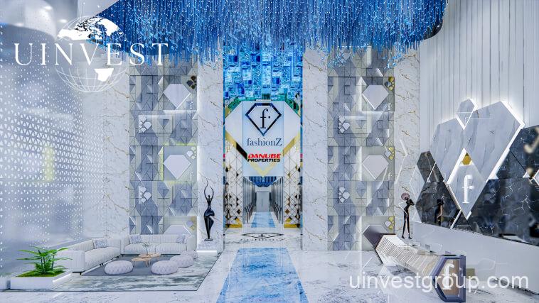 62-storey Fashionz tower with FashionTV branding under clear blue skies in Jumeirah Village Triangle, Dubai.