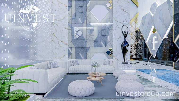 62-storey Fashionz tower with FashionTV branding under clear blue skies in Jumeirah Village Triangle, Dubai.