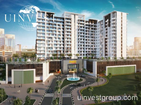 Landscaped podium gardens with barbecue areas and vertical garden walls at Jewelz by Danube