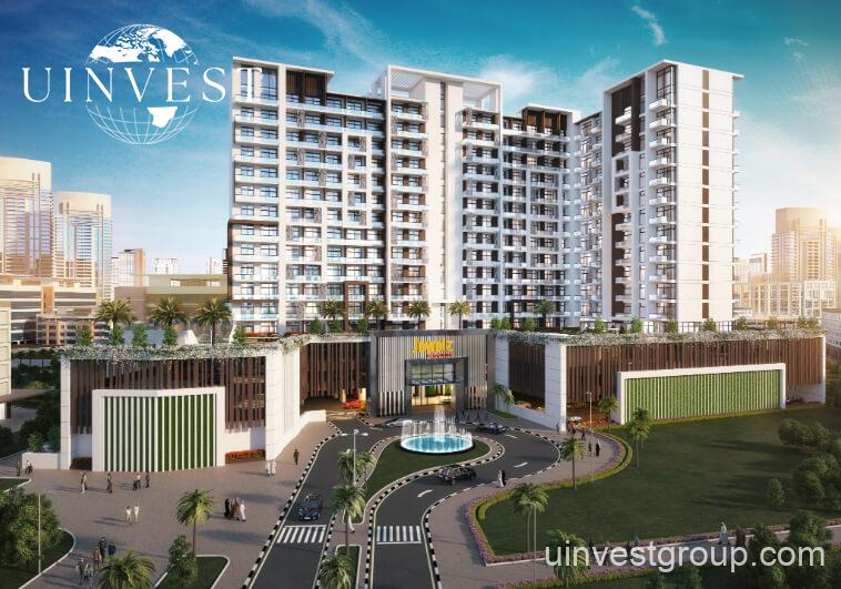 Landscaped podium gardens with barbecue areas and vertical garden walls at Jewelz by Danube