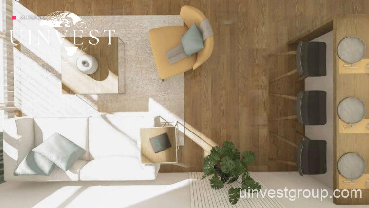 Fully furnished studio apartment interior at Delux Horizon Batumi