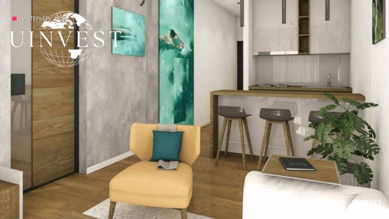 Fully furnished studio apartment interior at Delux Horizon Batumi