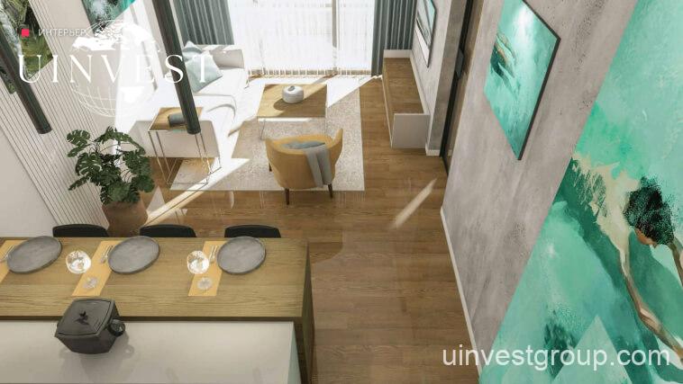 Fully furnished studio apartment interior at Delux Horizon Batumi