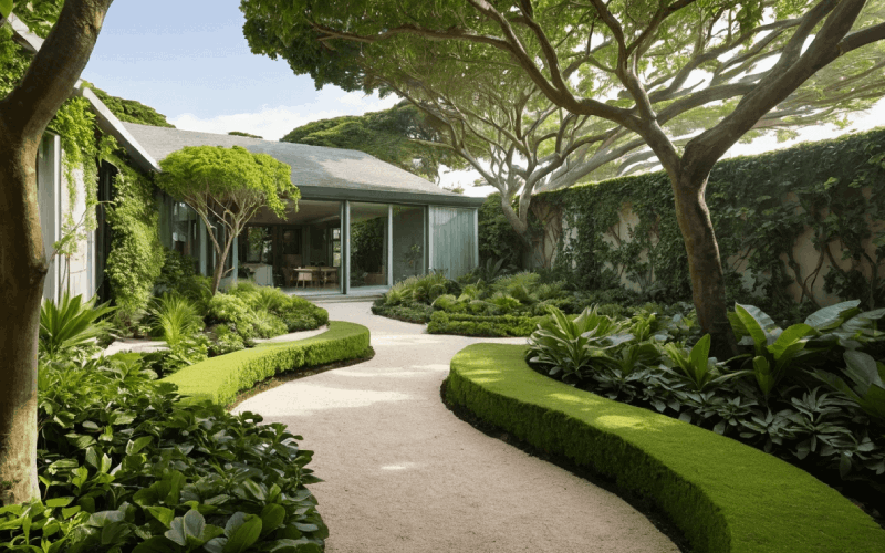 Garden Home with verdant courtyard and beach path