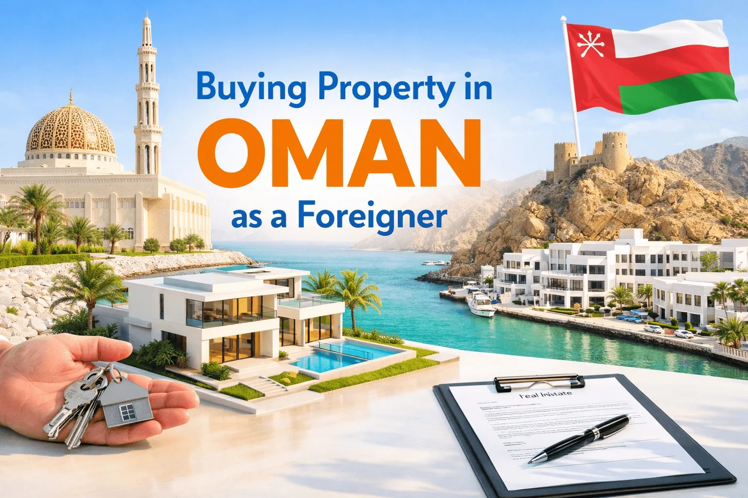 Buying property in Oman as a foreigner - mosque, marina and luxury villas in Muscat