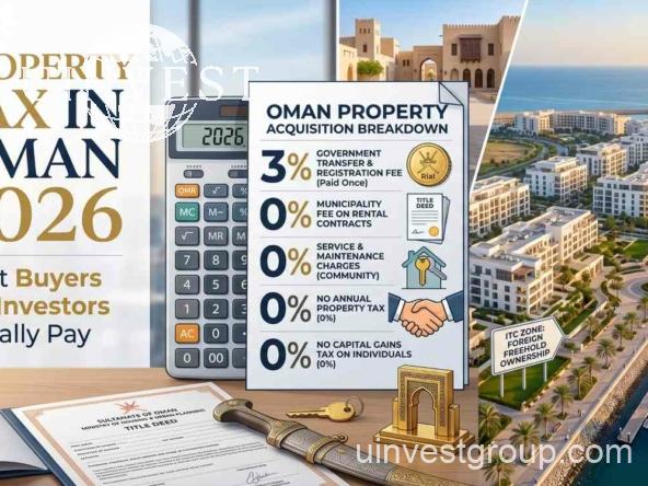 Property tax in Oman 2026 — buyer costs including the 3% transfer fee and VAT explained by UInvest Group