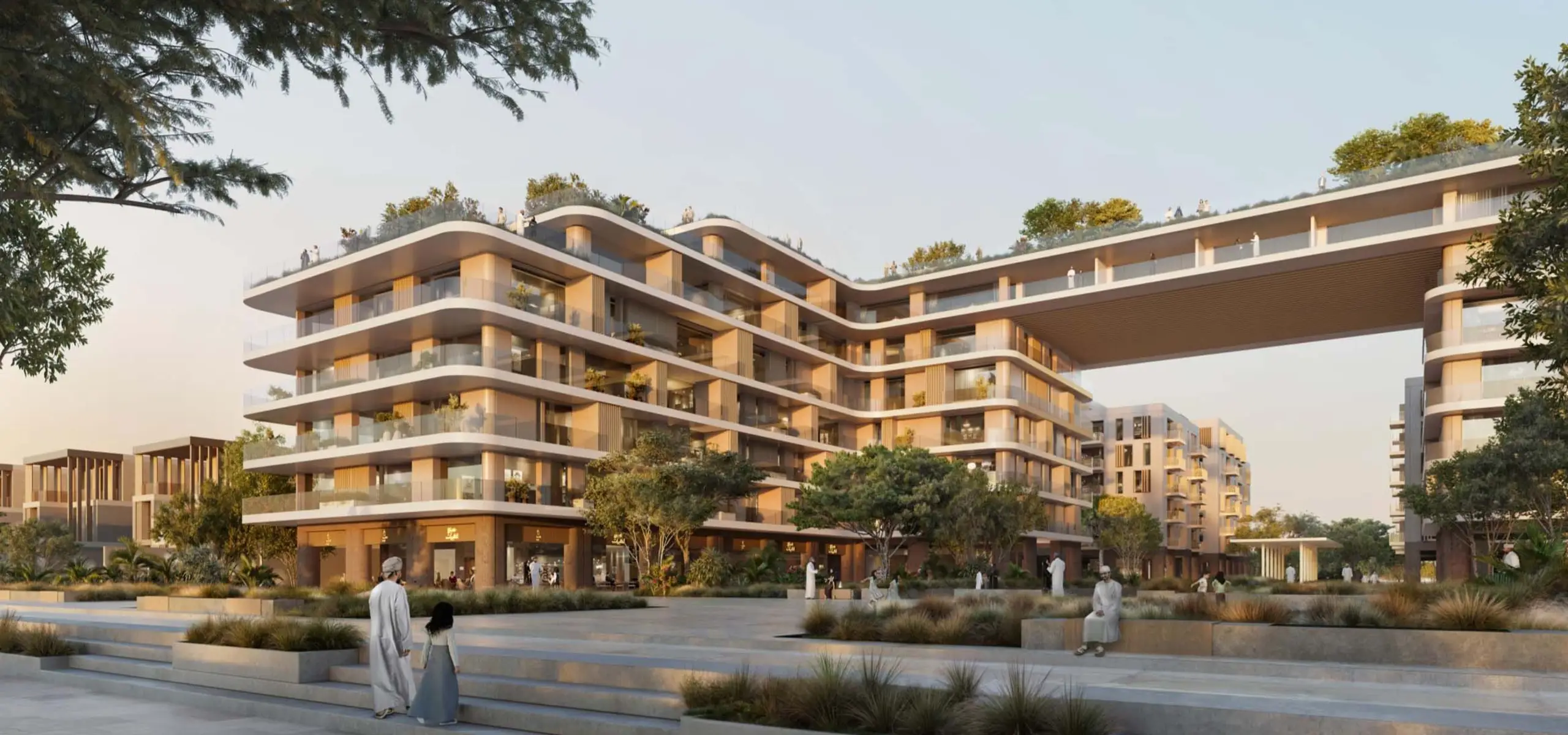 Wadi Zaha apartments with landscaped gardens and swimming pool, Sultan Haitham City, Oman