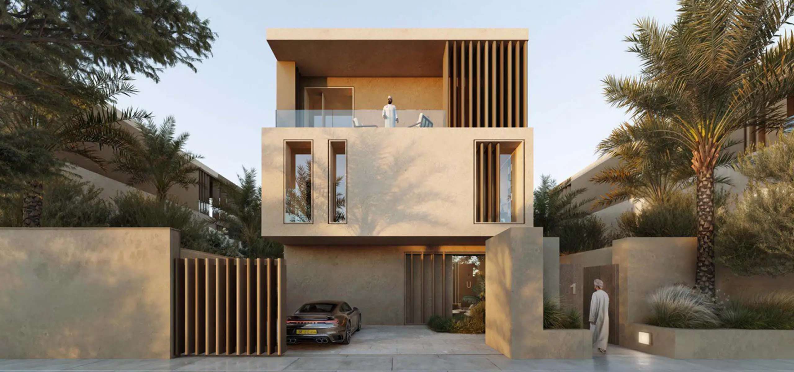 Modern freehold villa exterior at Wadi Zaha, Sultan Haitham City, Oman