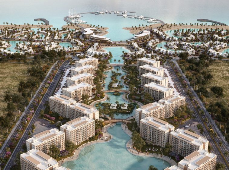Yamal master plan aerial with marina, Muscat