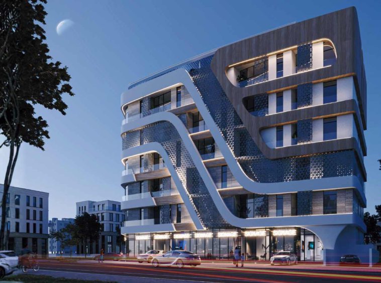 Alef Qurum Residence street view at dusk, Muscat