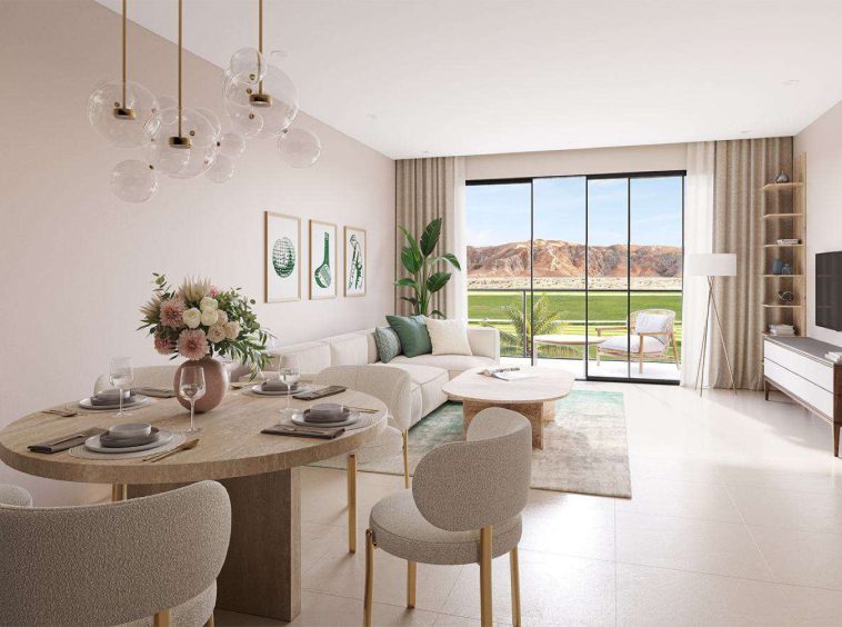 Solaris (Solar Residences), Jebel Sifah, Oman — Freehold Apartments from OMR 50,000 — solaris jebel sifah living dining golf view