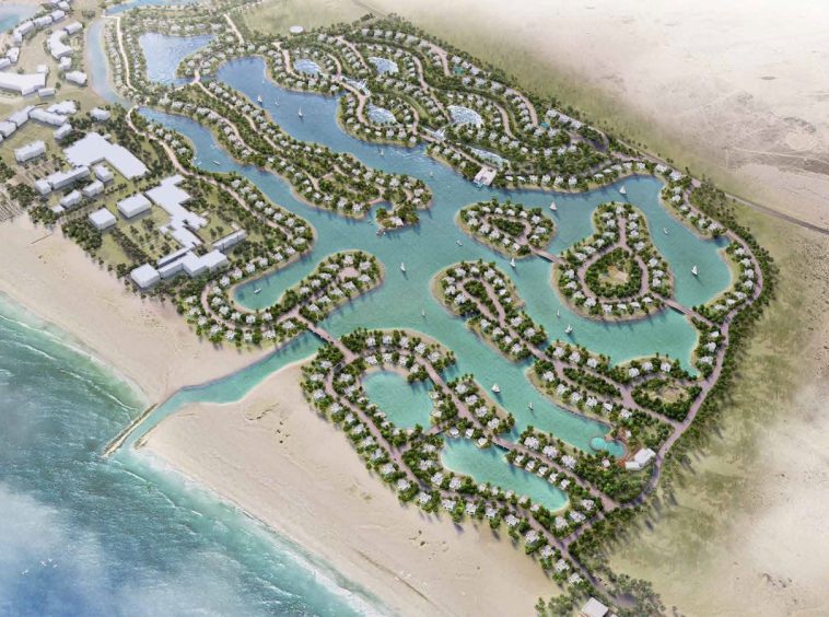 Yamal bird's-eye view over lagoons and Gulf of Oman beach