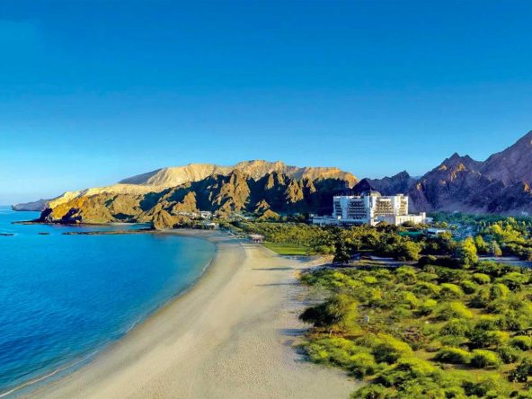 Muscat coastline with beach and mountains, Oman