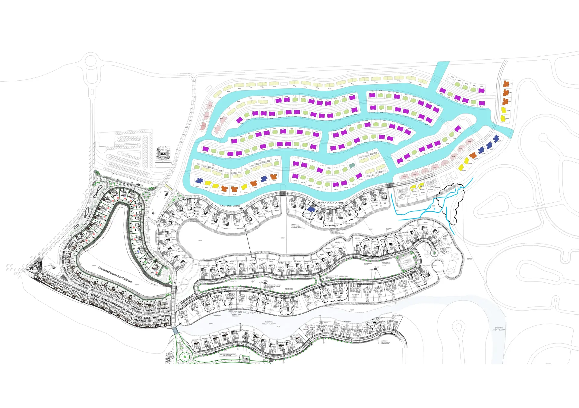 Site plan of Lubana Island at Amazi showing the layout of waterfront villa and chalet plots around the lagoon