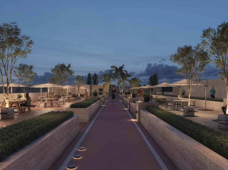 Rooftop jogging track and lounge at Opal Residence, Muscat Hills