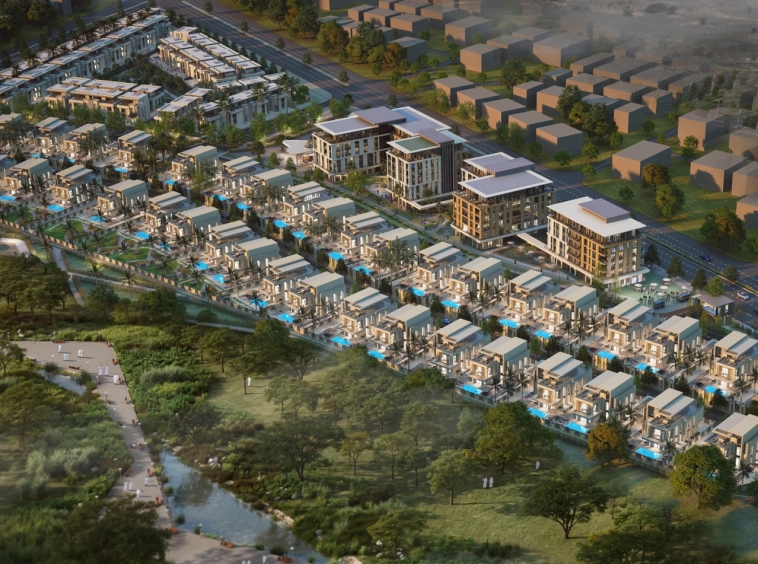 Aerial masterplan view of Sarooj Oasis Apartments, Sultan Haitham City