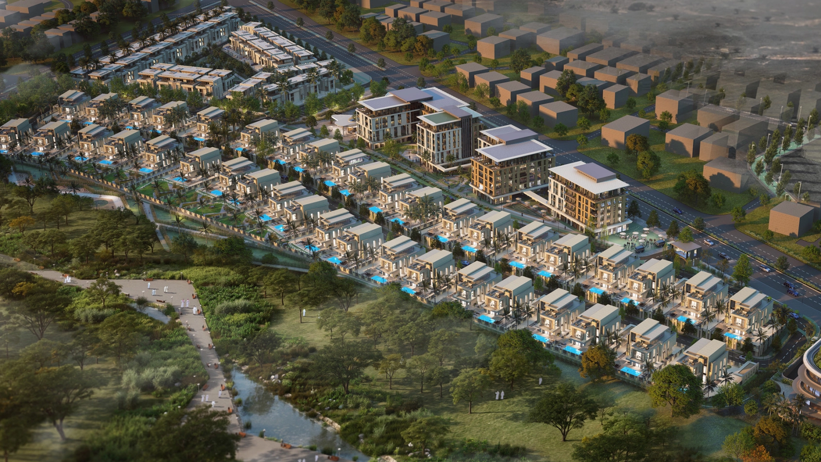 Aerial masterplan view of Sarooj Oasis Apartments, Sultan Haitham City