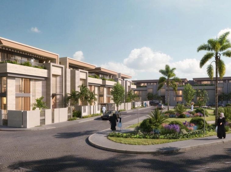Street view of the Sarooj Oasis community, Sultan Haitham City