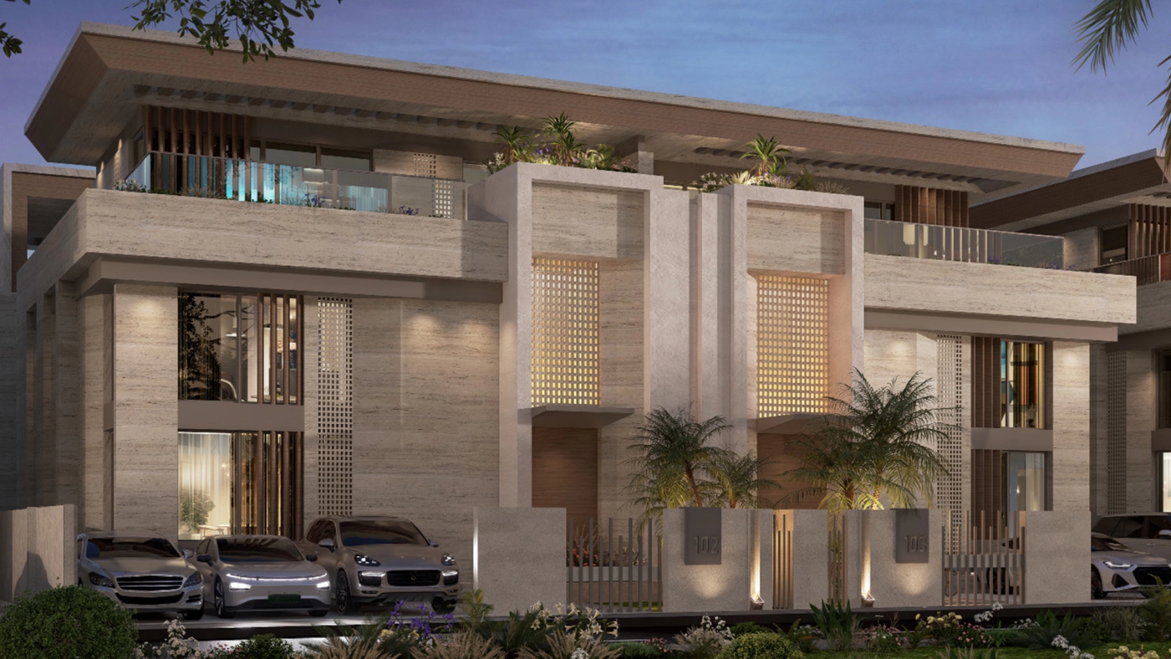Facade detail of residence units at Sarooj Oasis Apartments, Sultan Haitham City