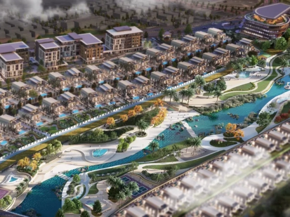 Aerial masterplan view of Sarooj Oasis Villas, Sultan Haitham City