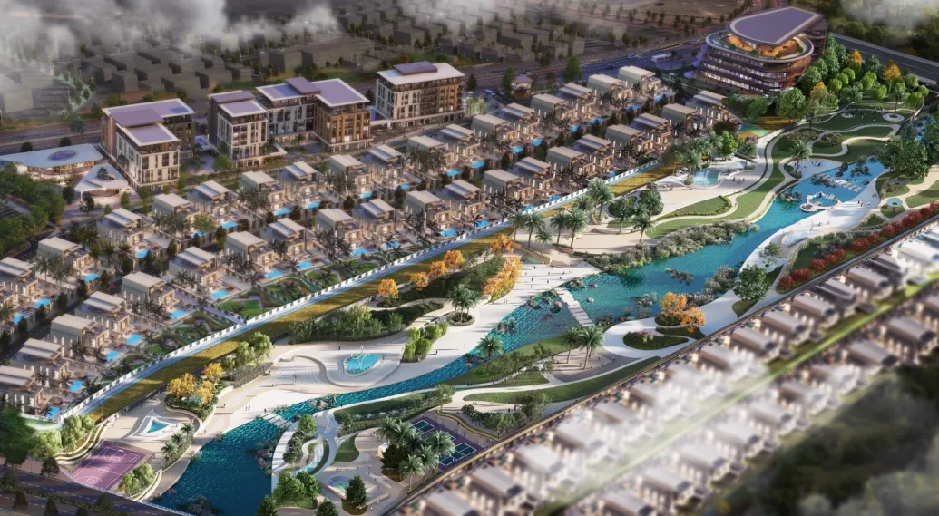 Aerial masterplan view of Sarooj Oasis Villas, Sultan Haitham City
