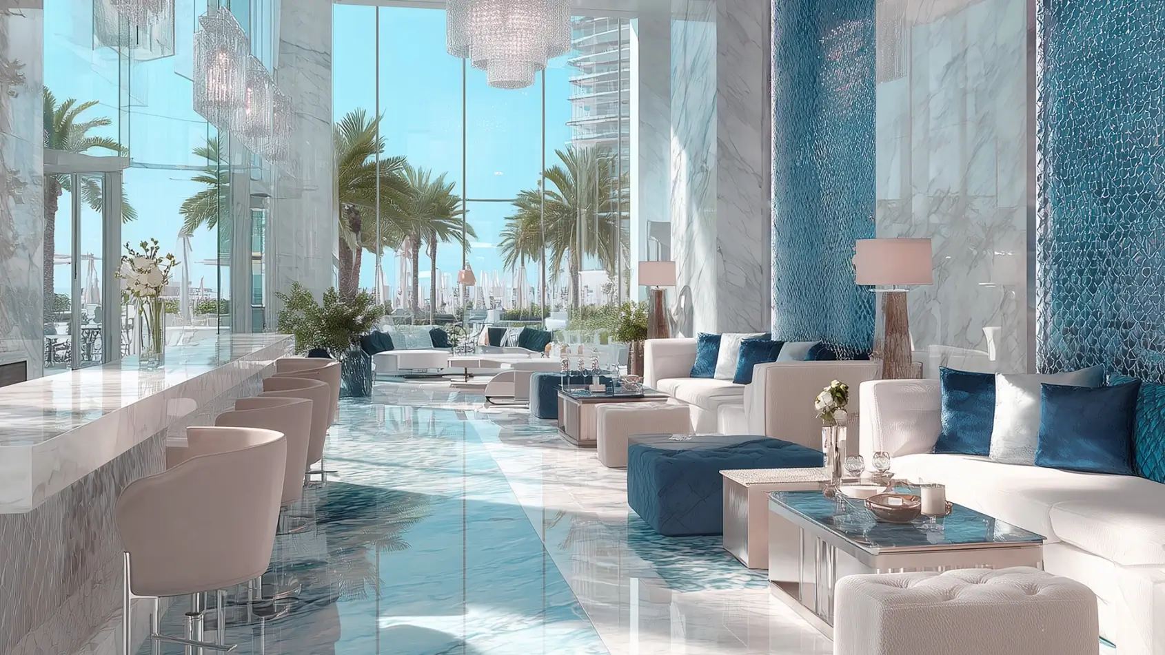Lounge seating area at Vistal By Victoria Swarovski, Al Mouj