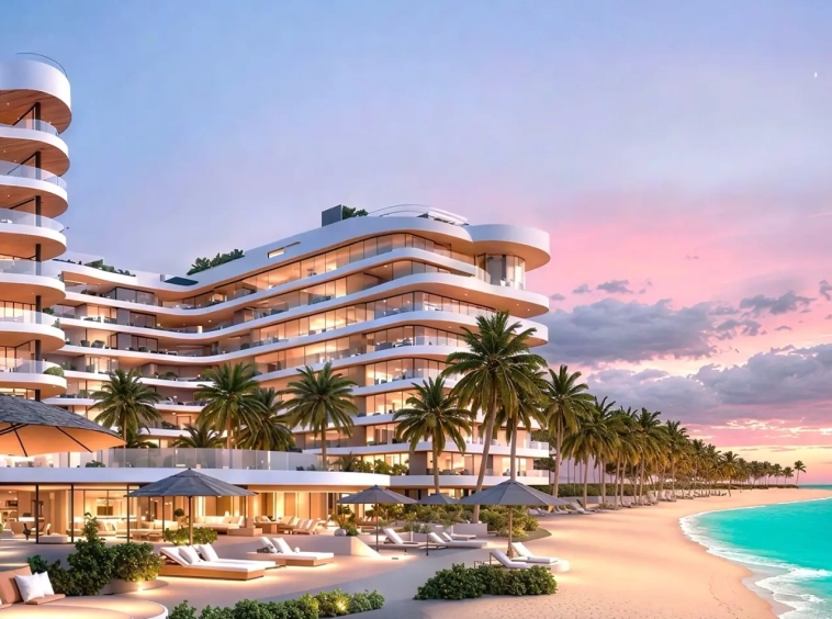 Sunset beachfront view of Vistal By Victoria Swarovski, Al Mouj