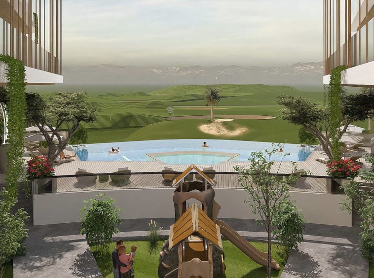 Golf Hills, Muscat Hills, Oman — golf hills podium pool playground golf course view