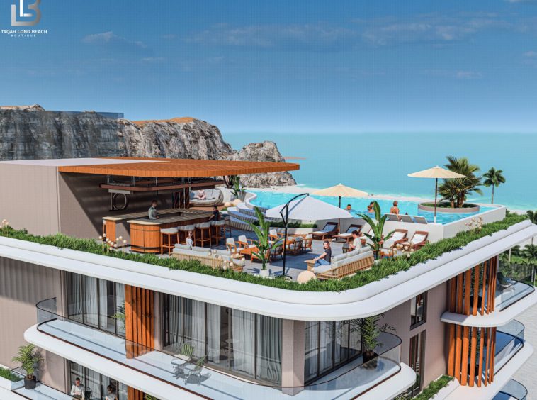 Taqah Long Beach Boutique - rooftop pool and bar with sea view