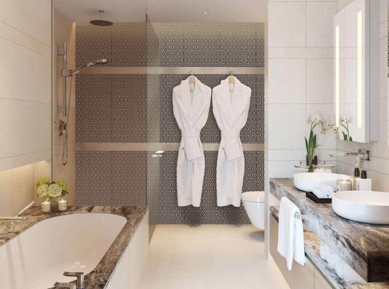 Spa-style bathroom at The Residences at Mandarin Oriental