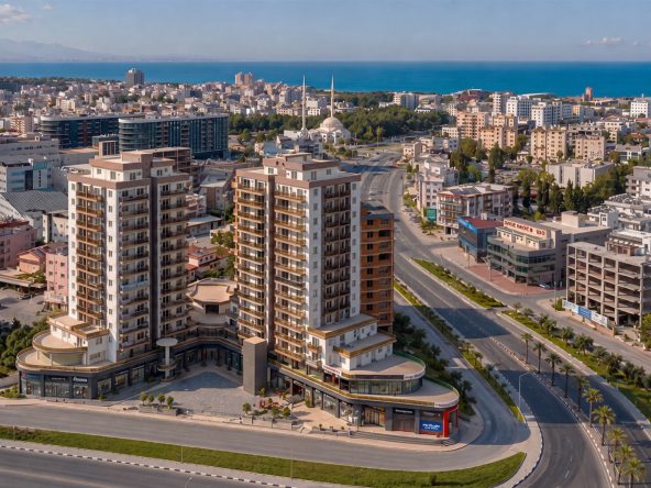aerial view of the twin Angel Towers residential blocks and surrounding streets