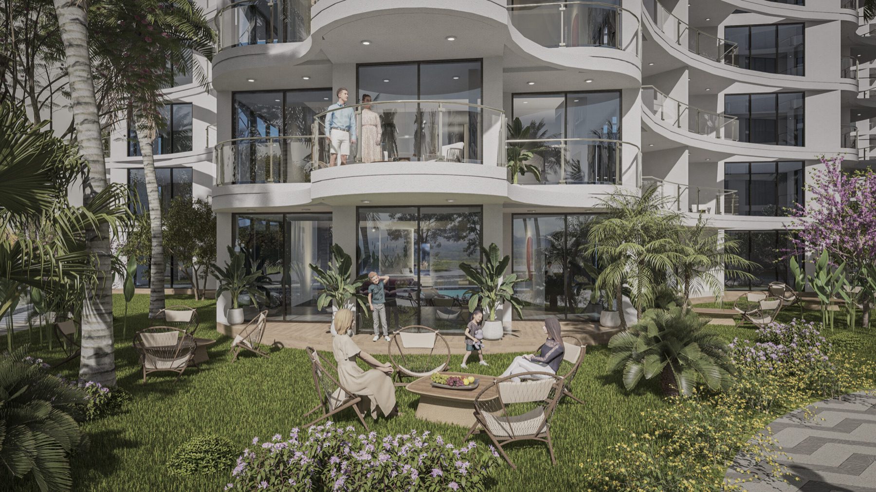 Render of a Caesar Palm Jumeirah tower with terraced gardens