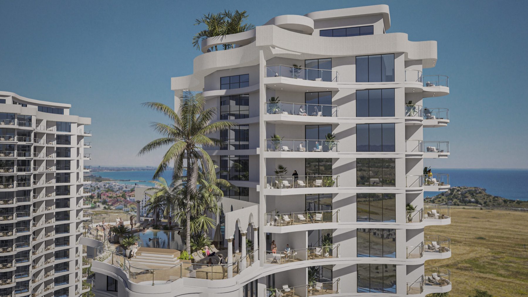 Render of Caesar Palm Jumeirah tower balconies with sea view