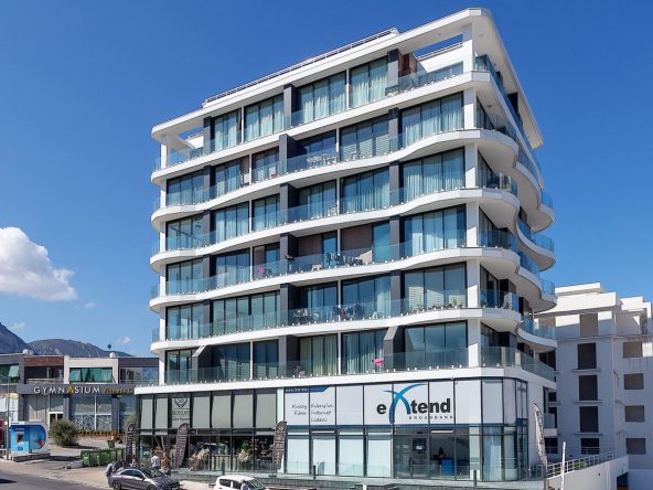 Carrington 22 seven-storey apartment block with curved balconies, Kyrenia